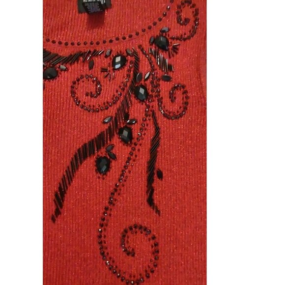 Objects D'art Black Beaded Cotton Metallic Red Sleeveless Sweater Shirt Size M - Picture 4 of 10
